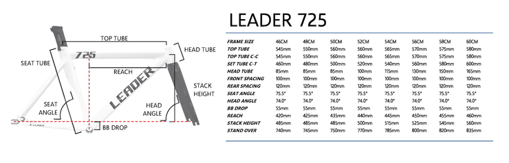 Leader bike size deals chart