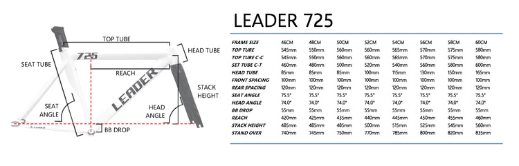 Leader bike size chart deals